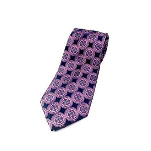 Tasso Elba Mens Tie Necktie Multicolor Geometric Floral 100% Silk Woven Classic